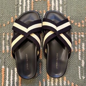 Jenni Kayne Black and Cream Striped Crossband Slide Sandals. NWT. Size 36.